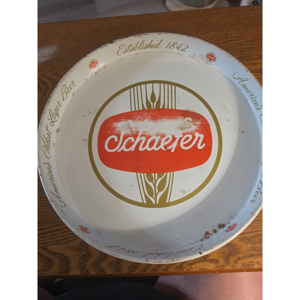 Vintage‎ Schaefer Lager Beer Tray Red Metal 12" Canco Breweriana